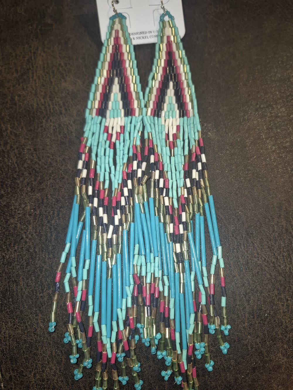 ICON Turquoise, Pink & Gold Beaded Fringe Earrings